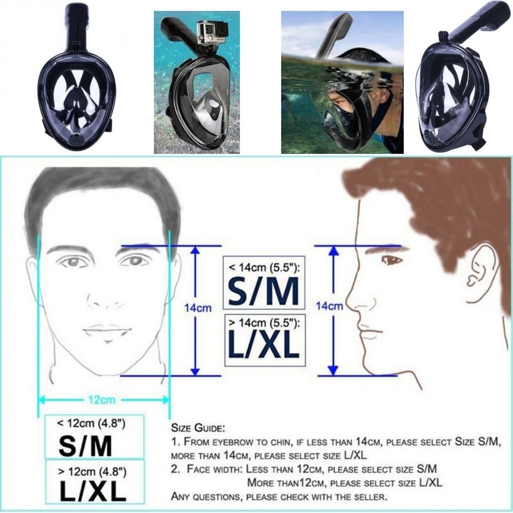 Kacamata Renang Menyelam Snorkeling Fullface XL With Cam Adapter 111140