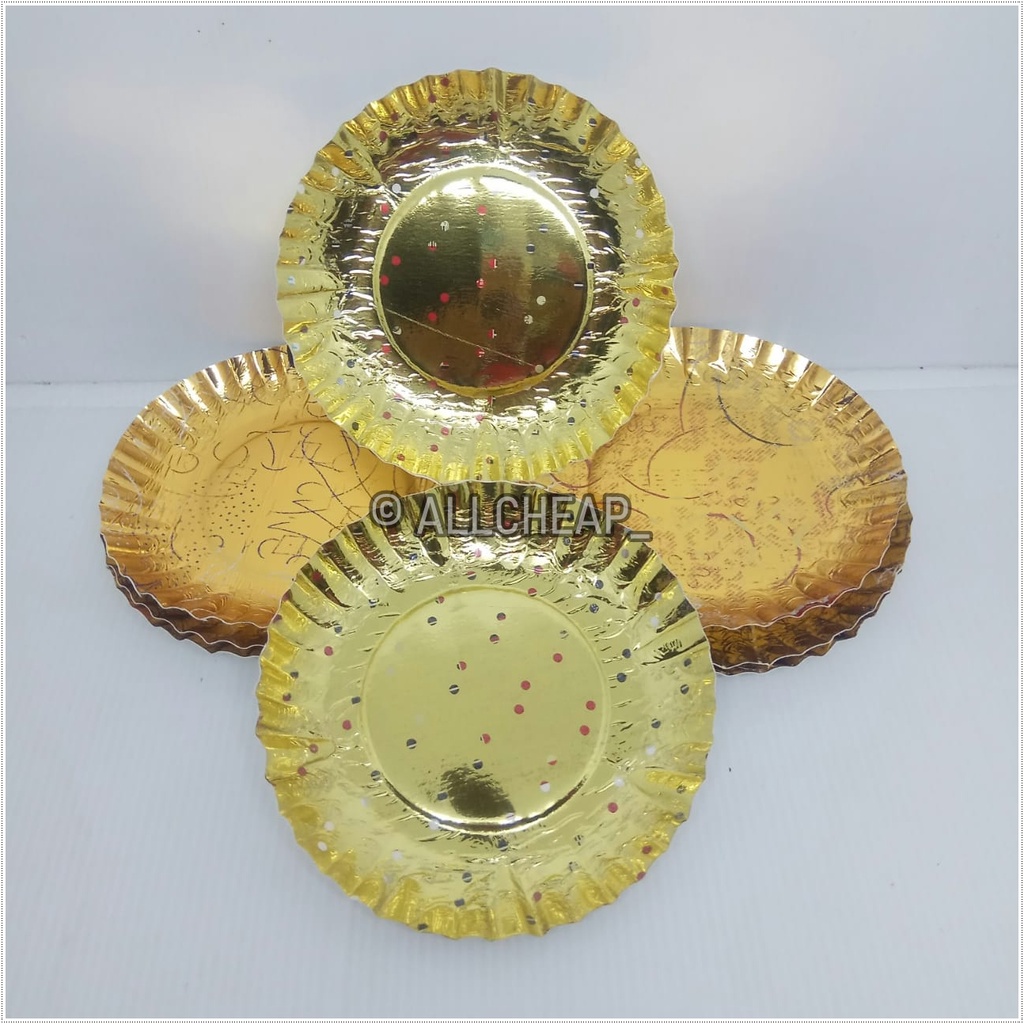 10pcs piring kertas kue tart emas gold ultah ulang tahun paper plate isi 10