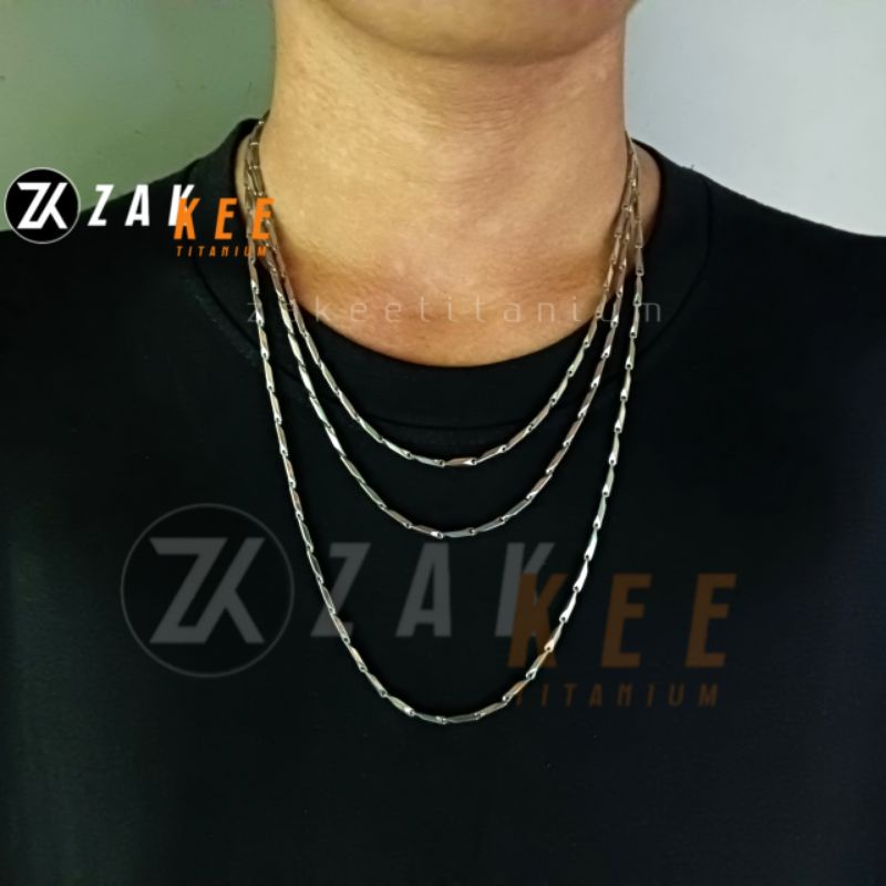 Kalung Titanium Pria Wanita Rantai Anti Karat Rante Biji Padi Silver Perak Variasi Emas Cowok Cewek Stainless Steel