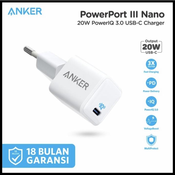 Anker Powerport Iii Nano - Wall Charger 20W Pd - A2633 - Garansi Resmi