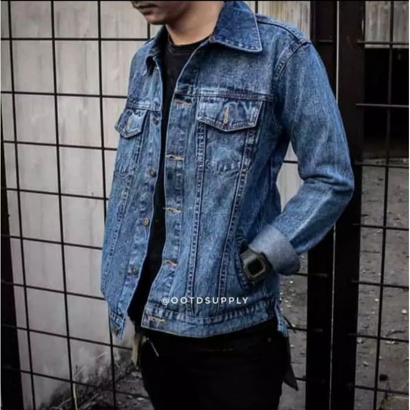 HFDZ Jaket Jeans Denim Acid Blue | Jaket Pria Jumbo S-XXXL | Jaket Unisex | Jaket Levis