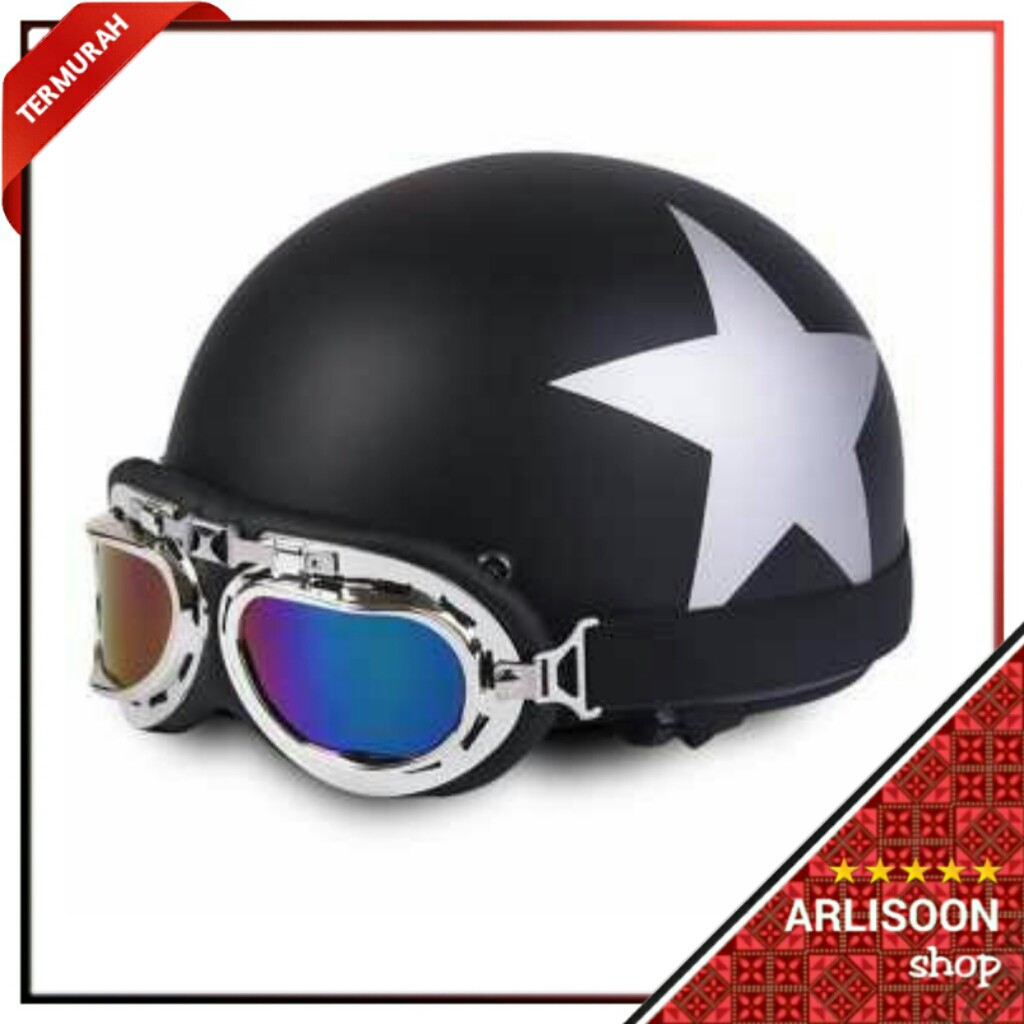 Helm Catok Retro Motor Klasik - Motif Bintang