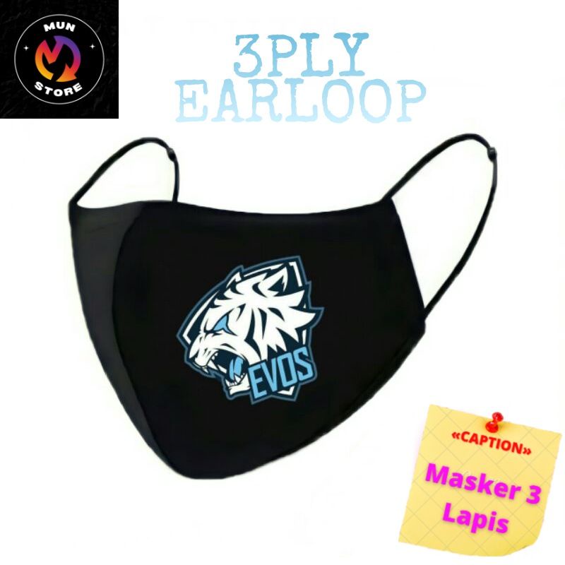 Masker Kain Logo Evos Masker Kain 3Ply Earloop Pria Wanita Dewasa Anak²