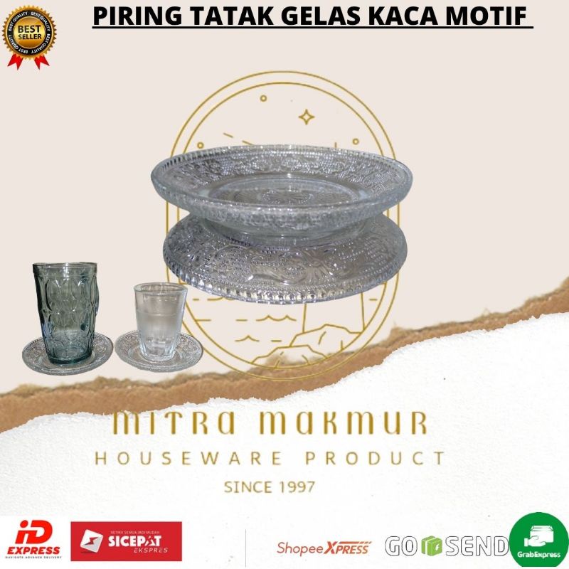 NEW!! PIRING TATAK GELAS KACA MOTIF / TATAKAN GELAS ISI 12PCS