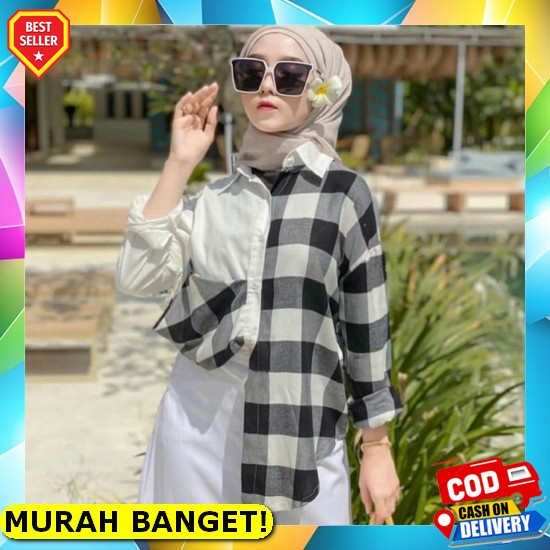 Monalisa Kemeja Wanita Casual Warna Putih Polos Lengan Panjang Ukuran Jumbo Oversize Bahan Rayon Mod