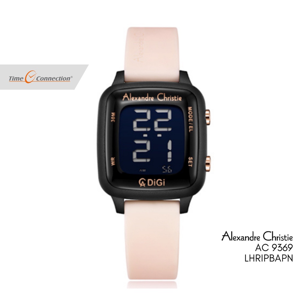 Alexandre Christie AC 9369 LHRIPBAPN Pink Hitam Original / Jam Tangan Wanita Digital Karet / Pink Ru