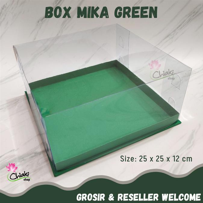 

Box Cake Mika Alas HIJAU 25x25x12 NO INNER Kotak Donat Dus Kue Kardus