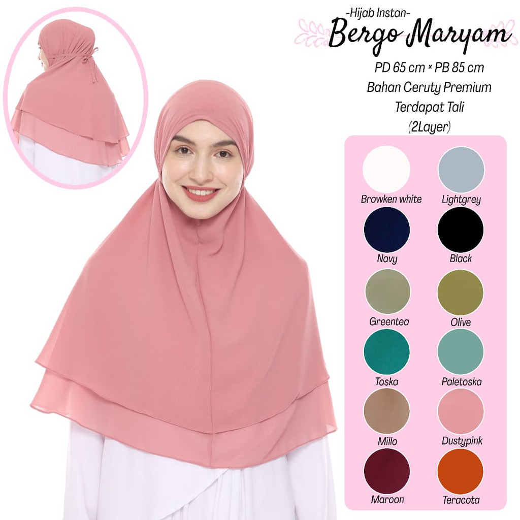 BISA COD - TERLARISPROMO HIJAB / JILBAB DEWASA - BERGO MARYAM INSTAN 2LAYER - BAHAN CERUTY PREMIUM
