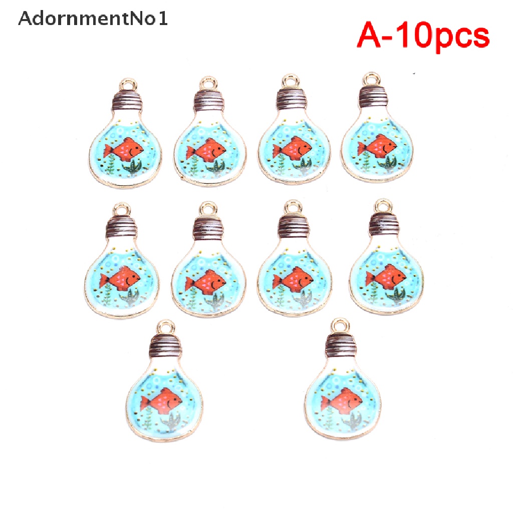 (AdornmentNo1) 10pcs / Set Liontin Enamel Bentuk Kartun Kucing / Ikan / Ikan / Bohlam Untuk Aksesoris Perhiasan DIY