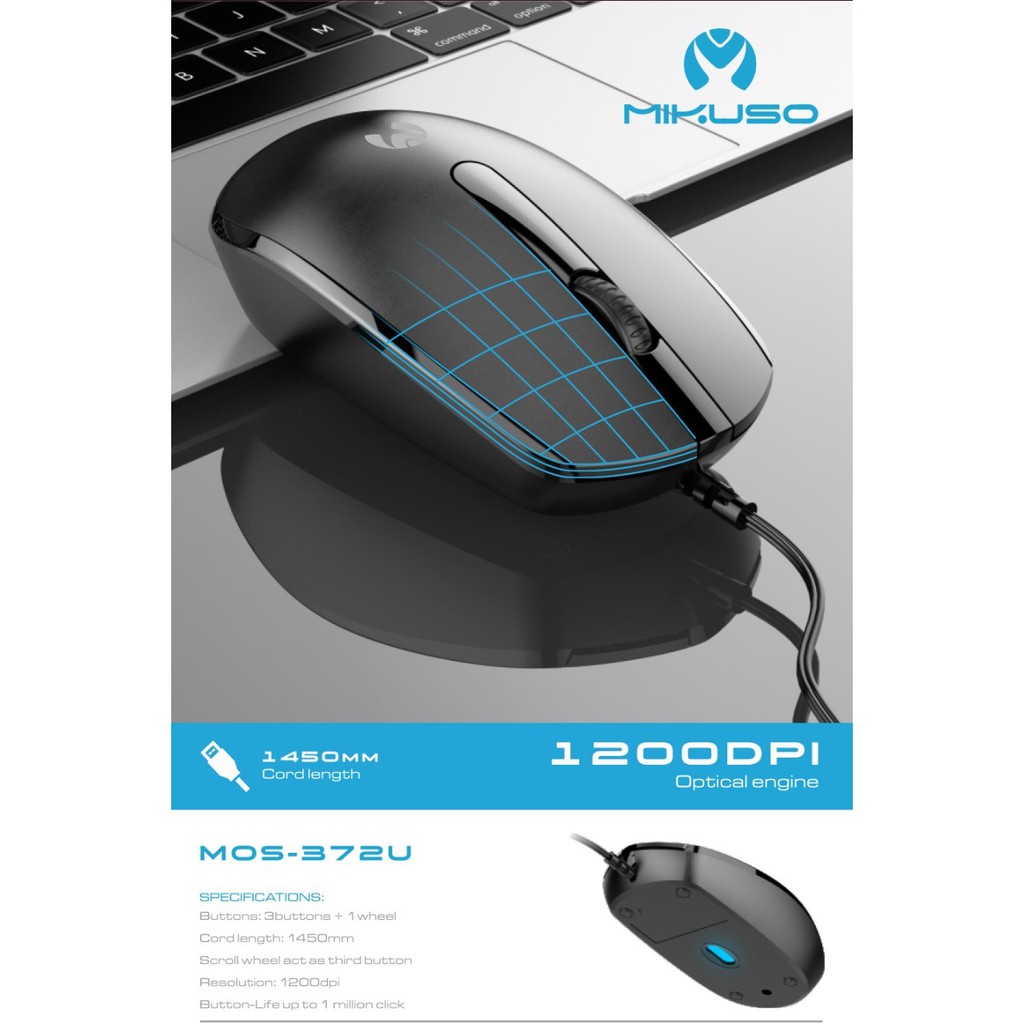 Mouse Kabel MIKUSO MOS-372U Optical Mouse 1200 DPI Cable 145CM