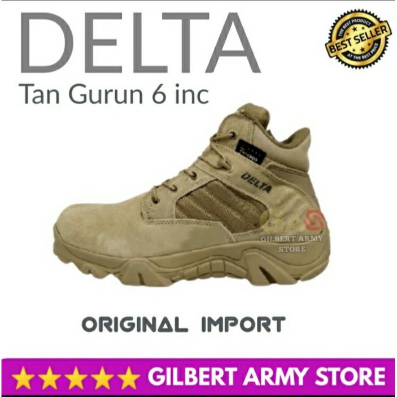 Sepatu Delta Original Impor Pendek 6inc Tan Gurun Safety Boots Pria Wanita Gilbert Army Store