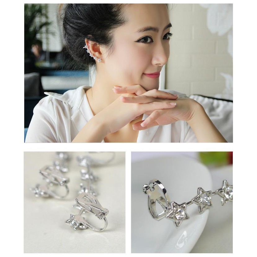 Anting Jepit Wanita E93 STAR Korea Fashion Women Earring Diamond Touch Pesona Giwang - MODEL SEBELAH