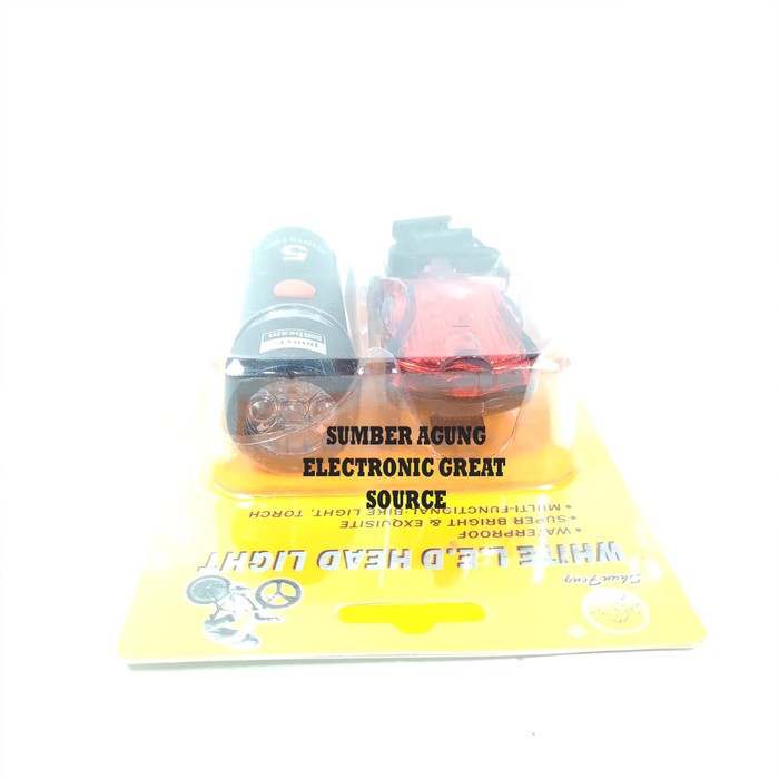 Lampu Sepeda Set Depan Belakang MX8575 Oranye Baterai Waterproof Anti