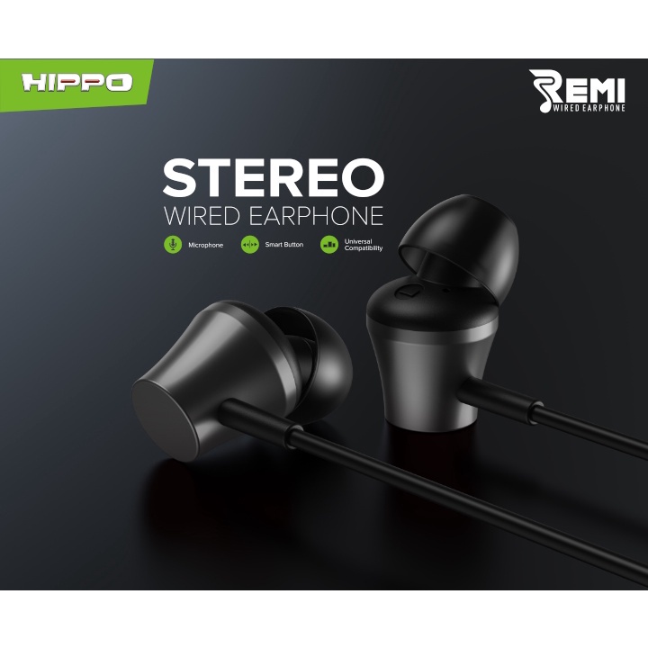 Hippo Earphone Remi Super Bass Jack 3.5 mm Wired Handsfree Android Original Earbuds Headset