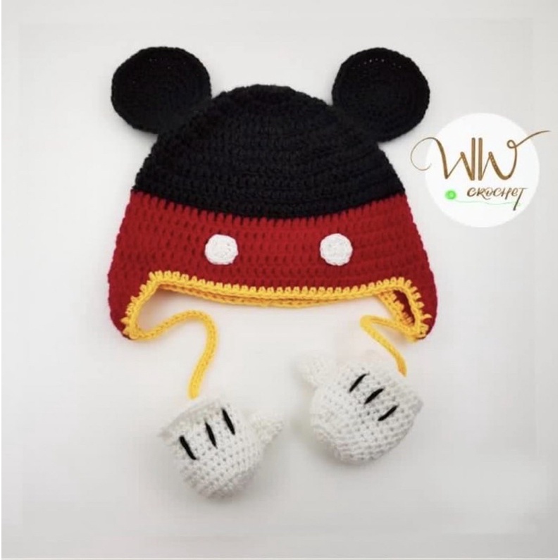 Mickey mouse crochet baby hat and bottle bag,  topi dan tas termos rajut bayi mickey mouse (Well use