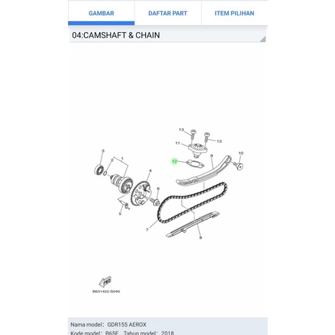 PAKING TENSIONER AEROX ASLI ORIGINAL YAMAHA B65 E2213 00