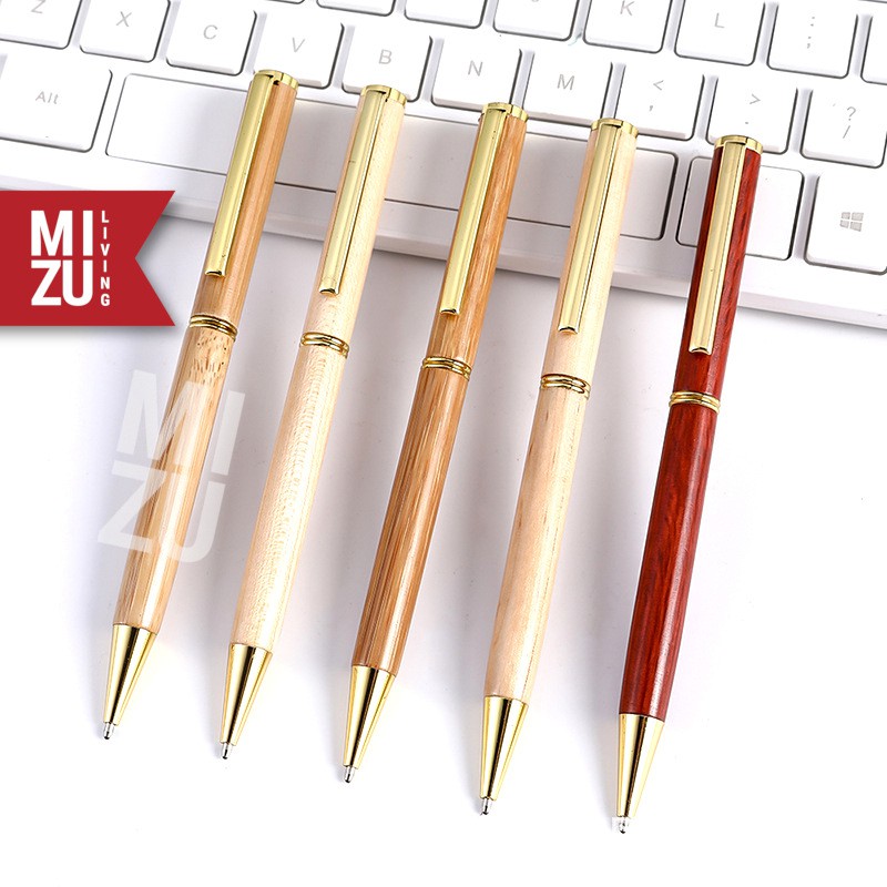 MIZU LEGNA Retro Vintage Twist Ballpoint Wooden Pen Pulpen Kayu Putar