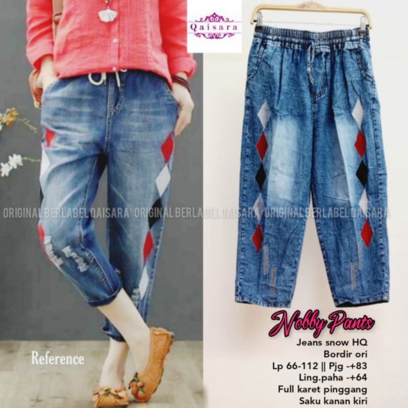 NOBBY PANTS (CELANA BOYFRIEND JEANS JUMBO BORDIR WAJIK) BAGGY JEANS SOBEK TIDAK TEMBUS