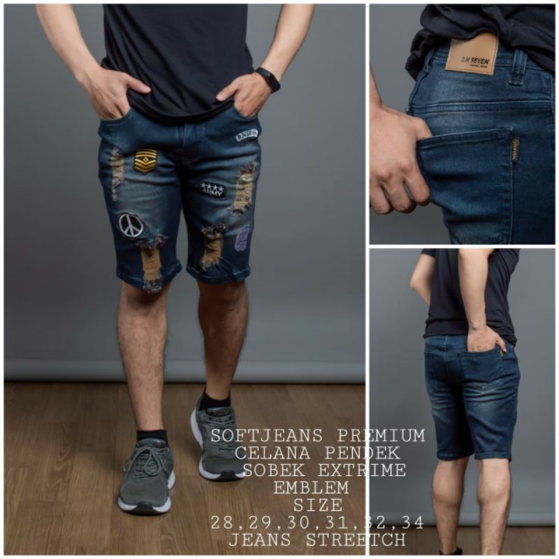 Celana Pendek Pria-Celana Jeans RN Seven Sofjeans Premium-Pendek Emblem-Sobek Extrime-Biothing West 