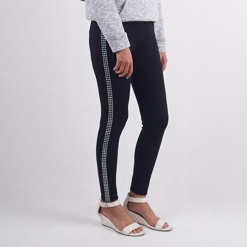 Legging Wanita Hitam Blink Samping garis Polka - Luxe Slim Borderline High Waist Legging