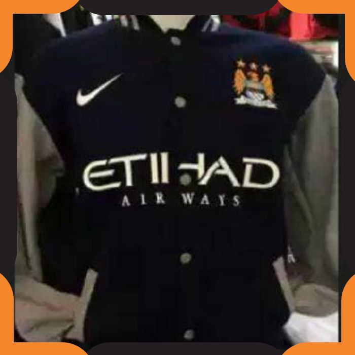 {COD}518  HODIE / JAKET VARSITY BOLA MANCHESTER CITY NAVY ABU PAKAIAN PRIA  GRADE ORI KUALITAS IMPOR