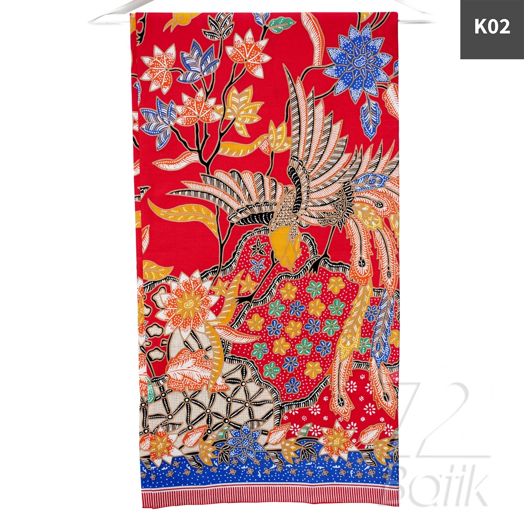 KAIN BATIK PREMIUM Bahan Katun Motif Cendrawasih Asri Warna Hijau Merah 727372 CAP 72