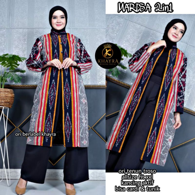Outer batik JUMBO ld 120cm motif terbaru longcardi Batik Wanita MARISA 2in1 Cardigan Tenun Troso Ori