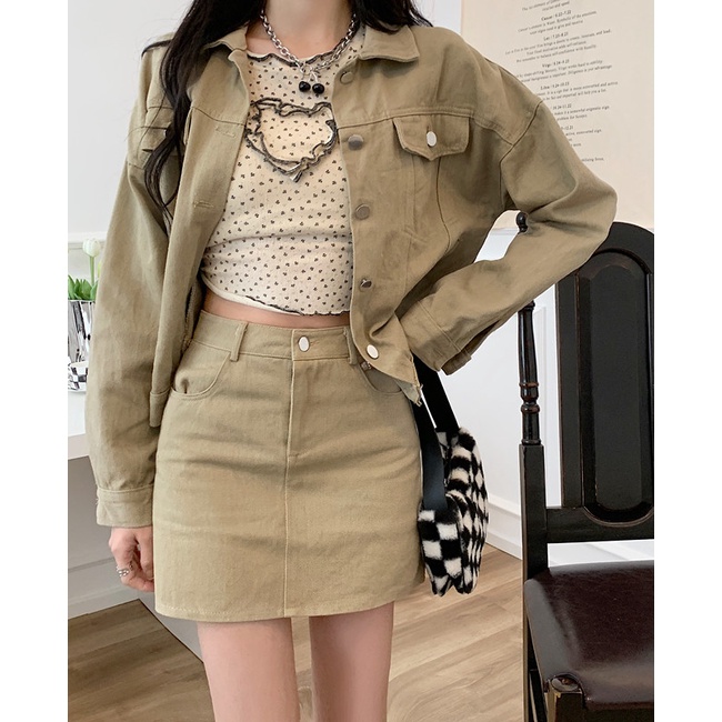 jaket denim oversize korea style kasual atasan import crop jacket