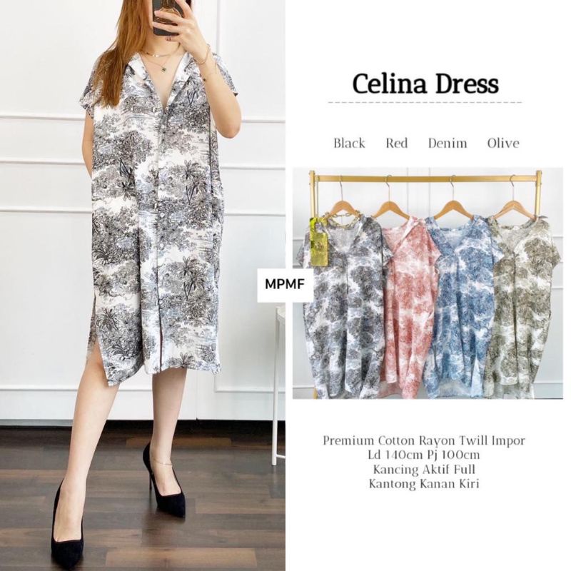 CELINA DRESS BY MPMF TERUSAN DRESS MIDI TUNIK SUPER JUMBO WANITA CASUAL MOTIF BUNGA PREMIUM COTTON R