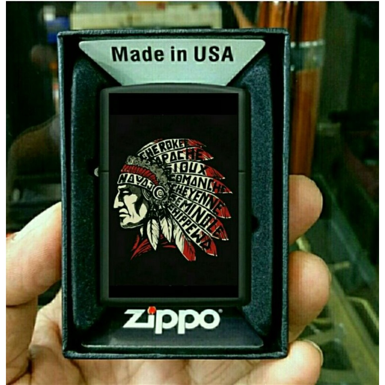 Korek api Zippo Matte Black INDIAN Series