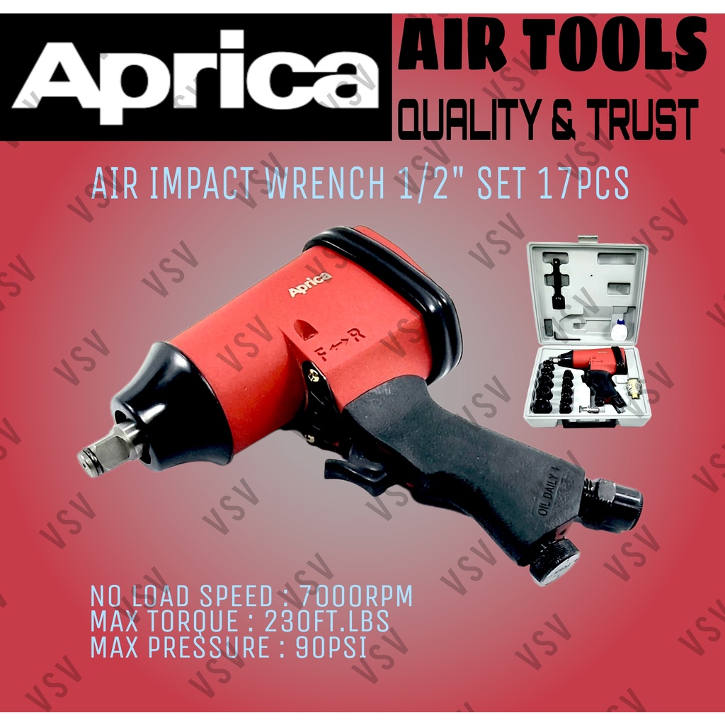 Air Impact Wrench 1/2&quot; Dr Set 17Pcs Mesin Buka Pasang Baut Heavy duty