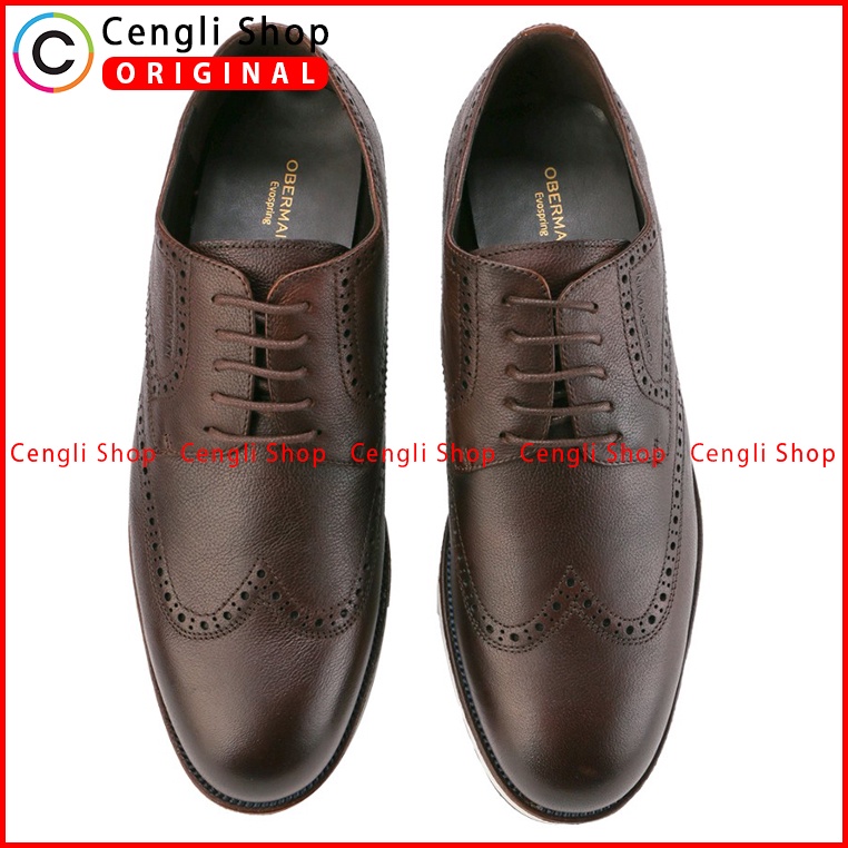 SEPATU OBERMAIN PRIA ORIGINAL PANTOFEL CASUAL KULIT ASLI COKLAT OM09