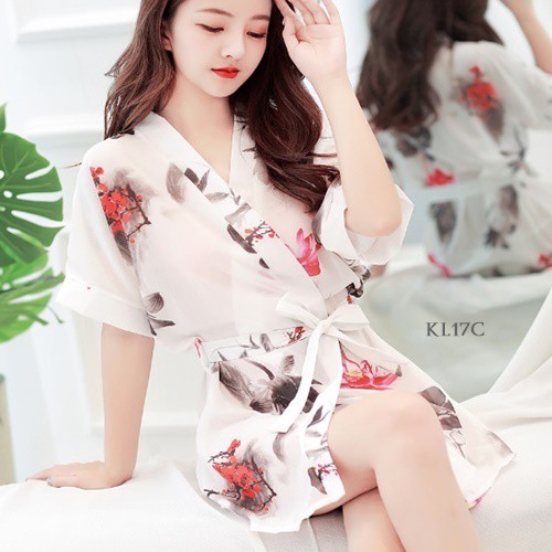 [PRODUK TERBATAS] LINGERIE KIMONO FLORAL PUTIH KL17C