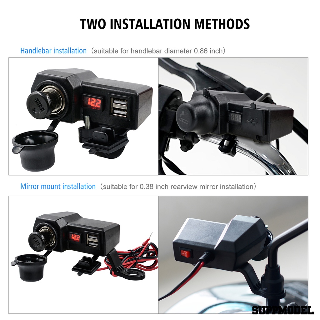 Spm Charger Dual Port Usb Dengan Voltmeter Untuk Motormobil