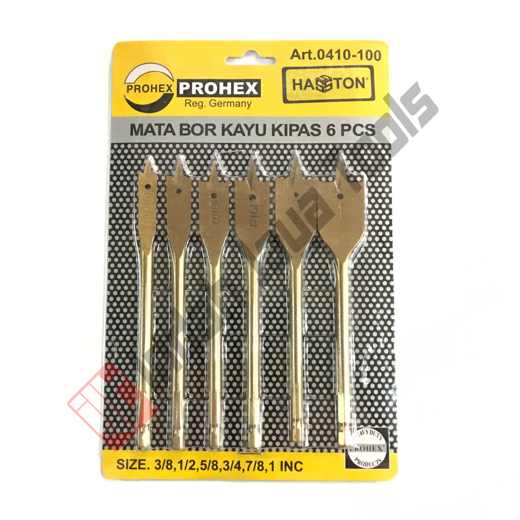 PROHEX Mata Bor Kayu Kipas Set 6 Pcs GERMANY - Flat Wood Drill Bit Set