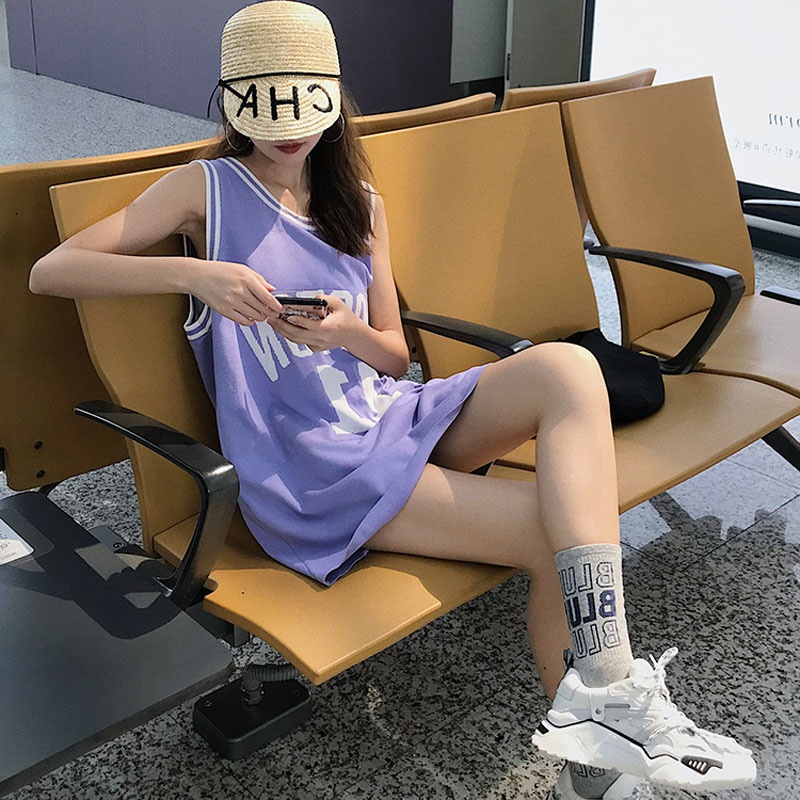 Tshirt Longgar Wanita Style Korea Baju Oversize Basket Tanpa Lengan Kekinian