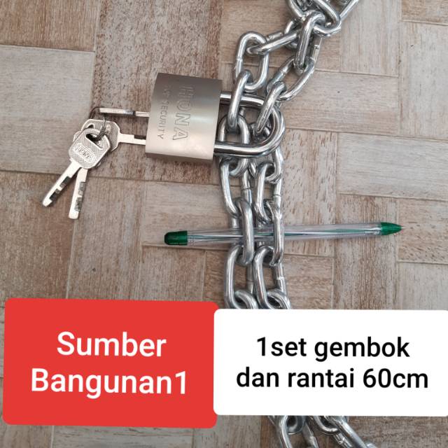 Gembok rantai besar pagar rumah 1set gembok 50mm pendek