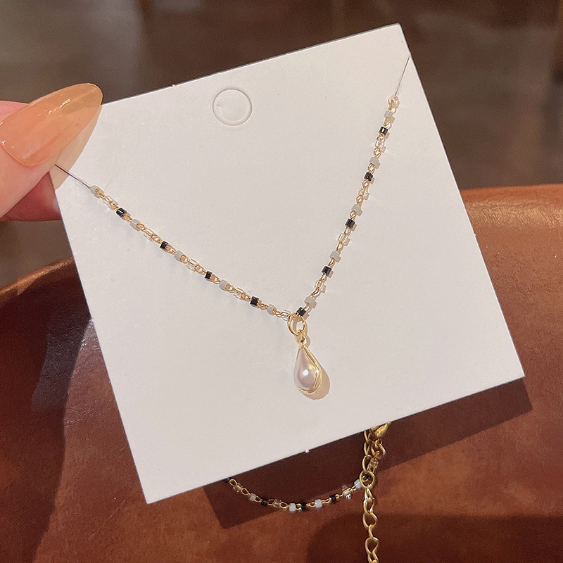 Kalung Choker Kristal Mutiara Warna Hitam Dan Putih Untuk Wanita