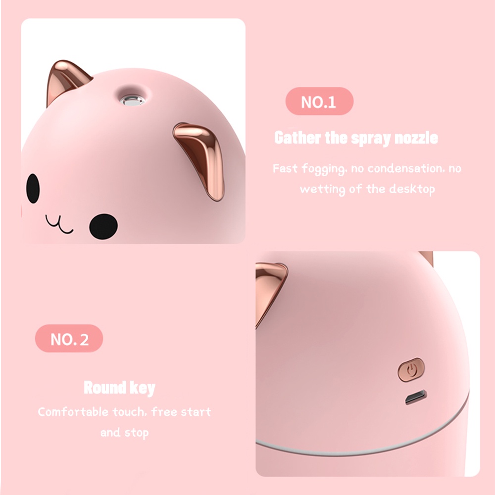 Humidifier Diffuser Aroma Essential Oil Mini 250ml Bentuk Kucing Dengan Lampu Malam USB Charging