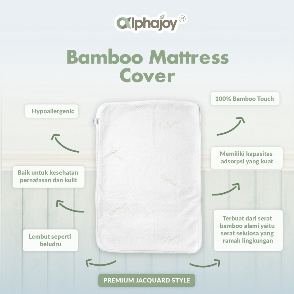 Seprai Kasur Bayi Alphajoy Bamboo Baby Mattress Cover Matras seprei anti alergi Jacquard Bambu