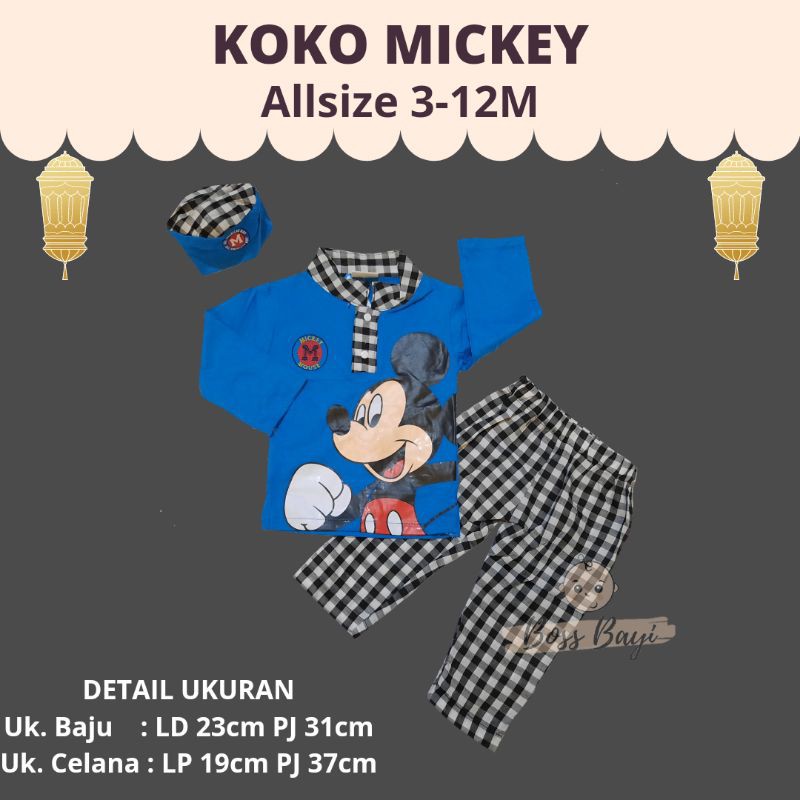 Setelan Koko Peci Bayi Anak Mickey / Baju Lebaran