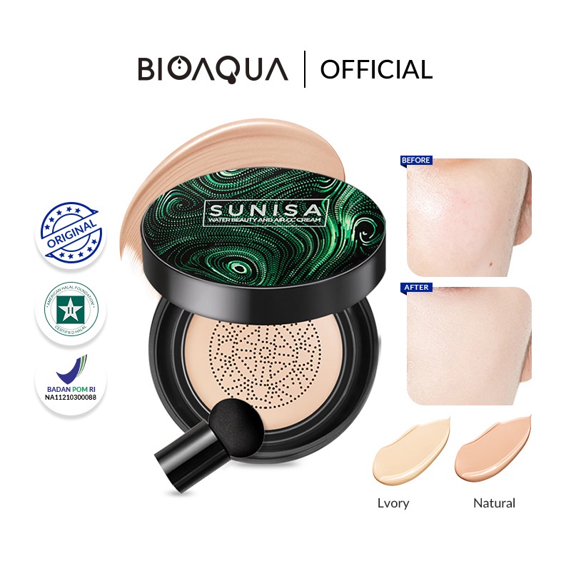 BIOAQUA x SUNISA Bedak Cushion Waterproof 20g - Full Coverage BB Cushion Original (bpom)