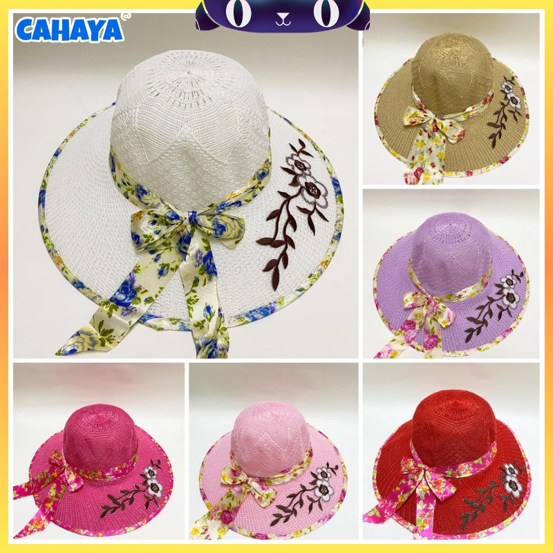 Topi Pantai Rajut Pita Bunga Import T17