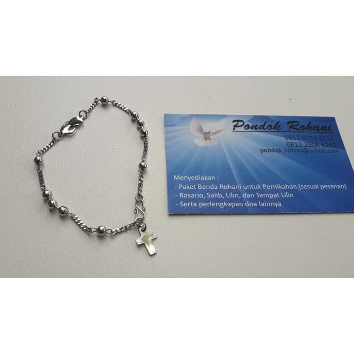 ROSARIO GELANG TANGAN DENGAN BANDUL SALIB DAN BUNDA MARIA (MONEL)