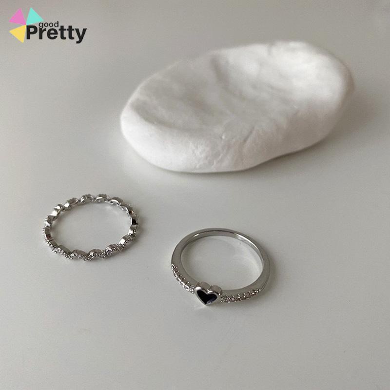 2Pcs Cincin Jari Telunjuk Bahan Zirkon Warna Hitam Untuk Wanita - PD