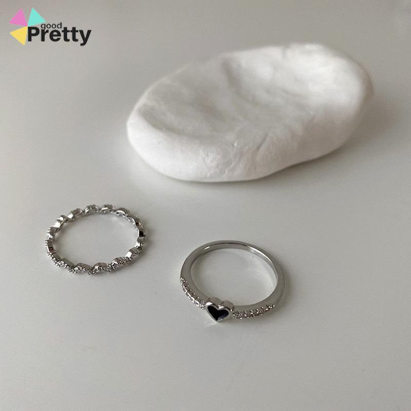 Set Cincin Jari Telunjuk Bahan Zirkon Warna Hitam Untuk Wanita - PD