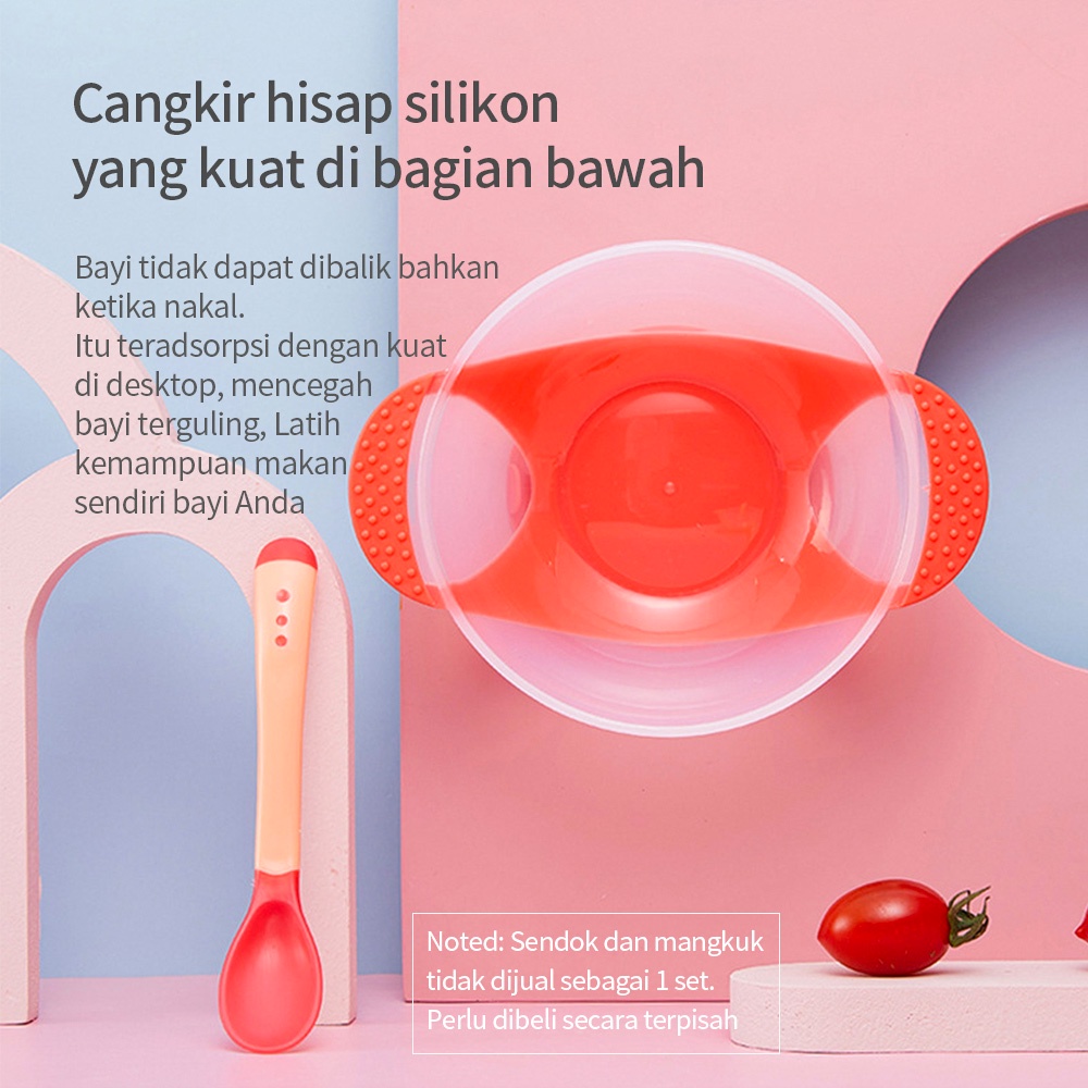 Halobaby Mangkok Bayi Anti Slip Tumpah Plus Sendok Sensor/Mangkok sendok garpu bayi