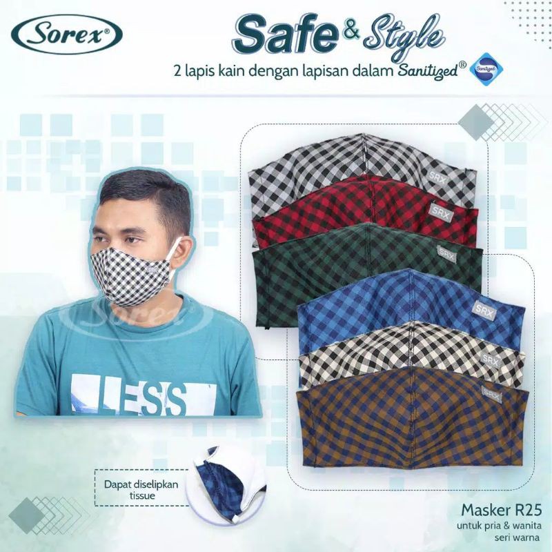 Masker Sanitized Sorex Pria Wanita Non Medis 2 Lapis kain R 25 Safe &amp; Style