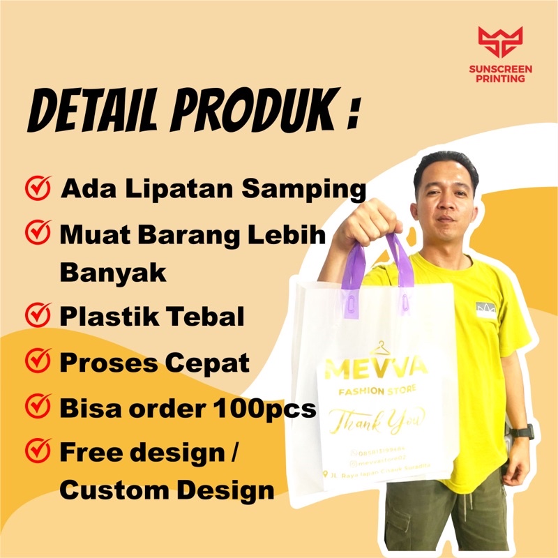 Plastik sablon custom HD tali 30x40 soft handle free design