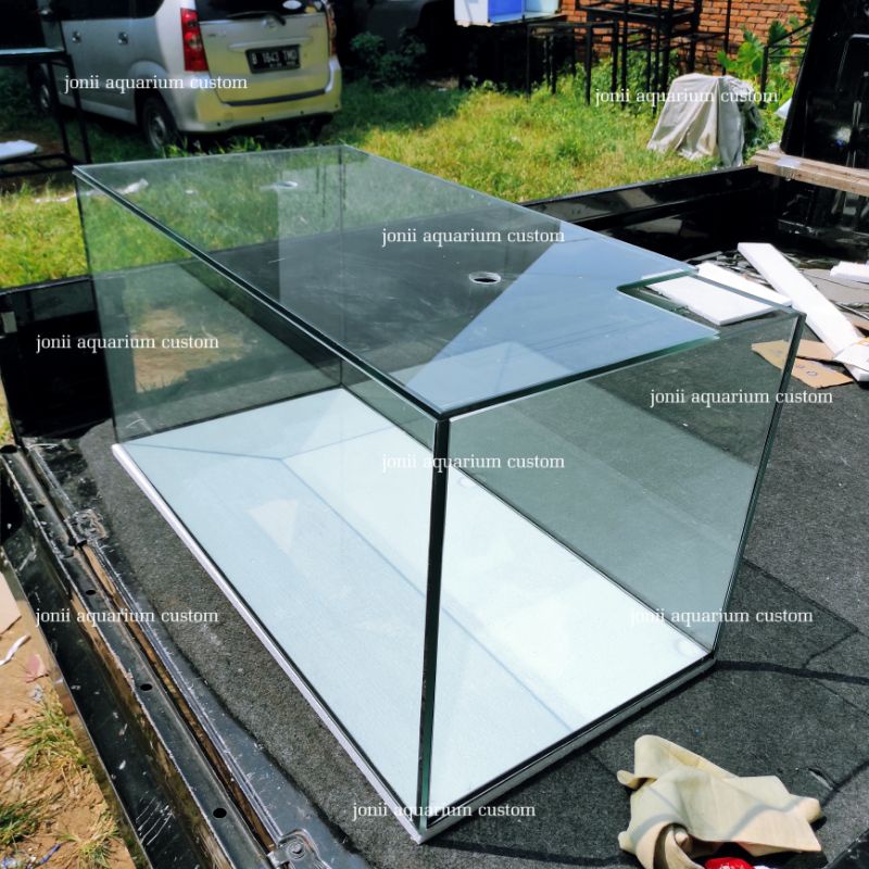 aquarium 100x50x50 10mm Rimless gosok halus dan tutup